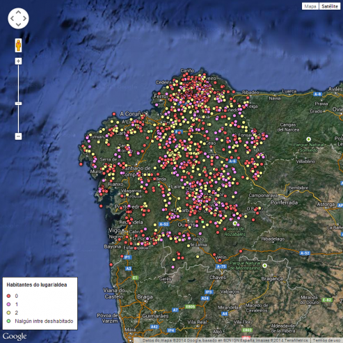 Mapa de las aldeas abandonadas en Galicia