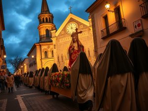 Procesión de Semana Santa en Cangas, Pontevedra, organizada por la Cofradía de la Misericordia