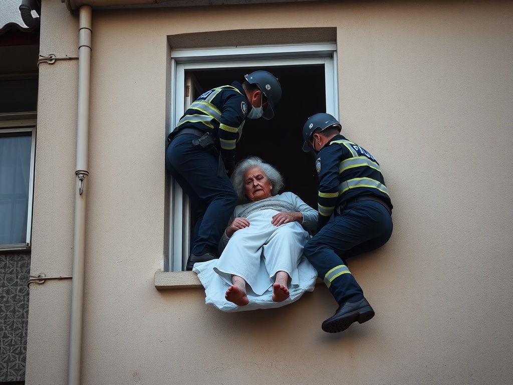 Policía Local de Ribadeo y sanitarios del 061 colaboran para bajar de un segundo piso a una mujer de 71 años