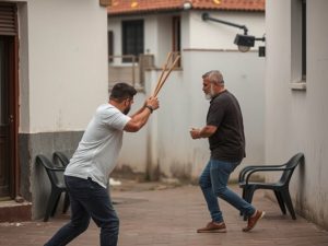 Duelo vecinal en Leiro: a golpes con una silla, un nunchaku y gas pimienta