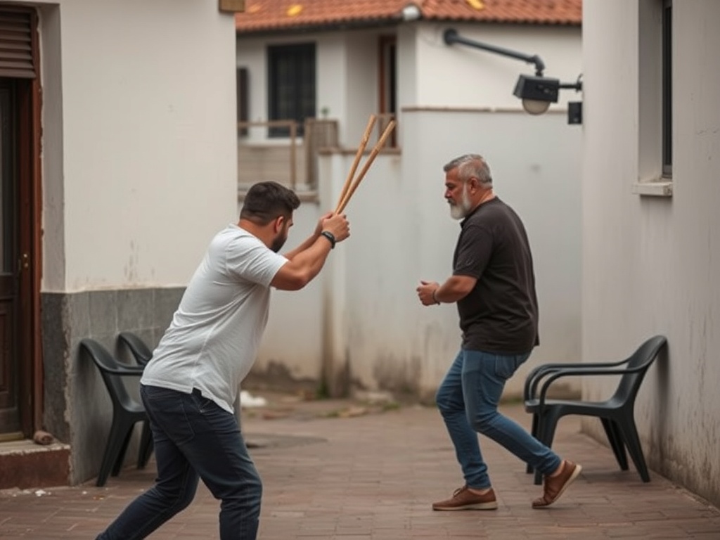 Duelo vecinal en Leiro: a golpes con una silla, un nunchaku y gas pimienta