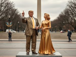 Instalan en Washington una estatua satírica que muestra a Trump y Epstein como los amantes de 'Titanic'