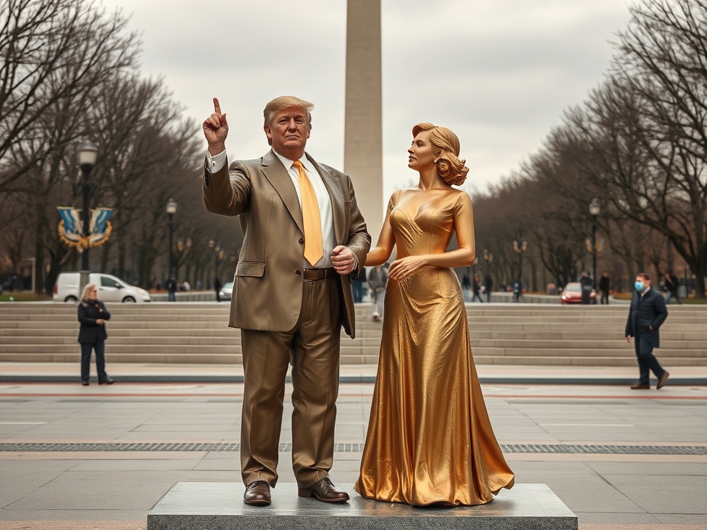 Instalan en Washington unha estatua satírica que mostra a Trump e Epstein como os amantes de 'Titanic'