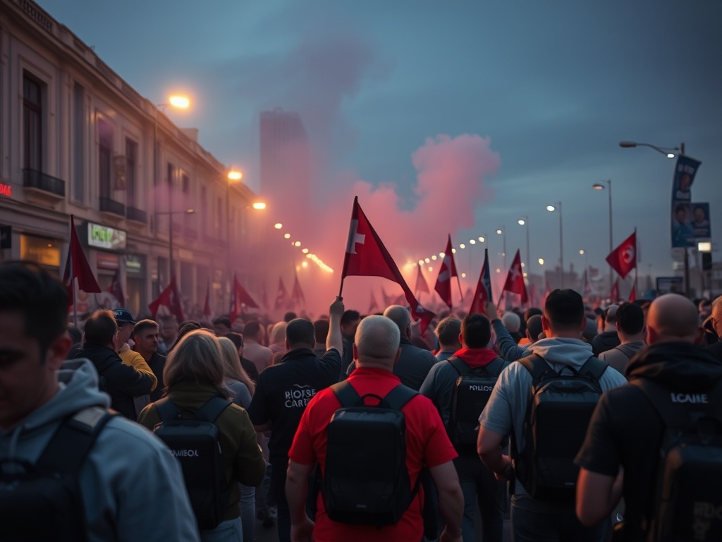 La afición del Olympique de Lyon, escoltada por la policía, pone rumbo a Balaídos
