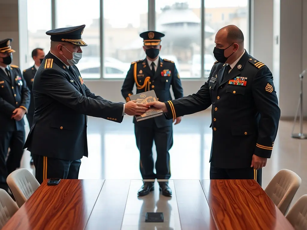 Marinetea estrecha lazos con la Brilat y entrega al general González Alvarado un libro histórico de la ETEA