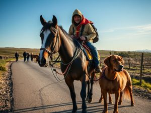 Un peregrino checo recorre el Camino de Santiago acompañado de un caballo, un poni y dos perros