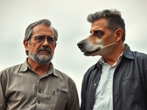 Dos hombres convertidos en perros
