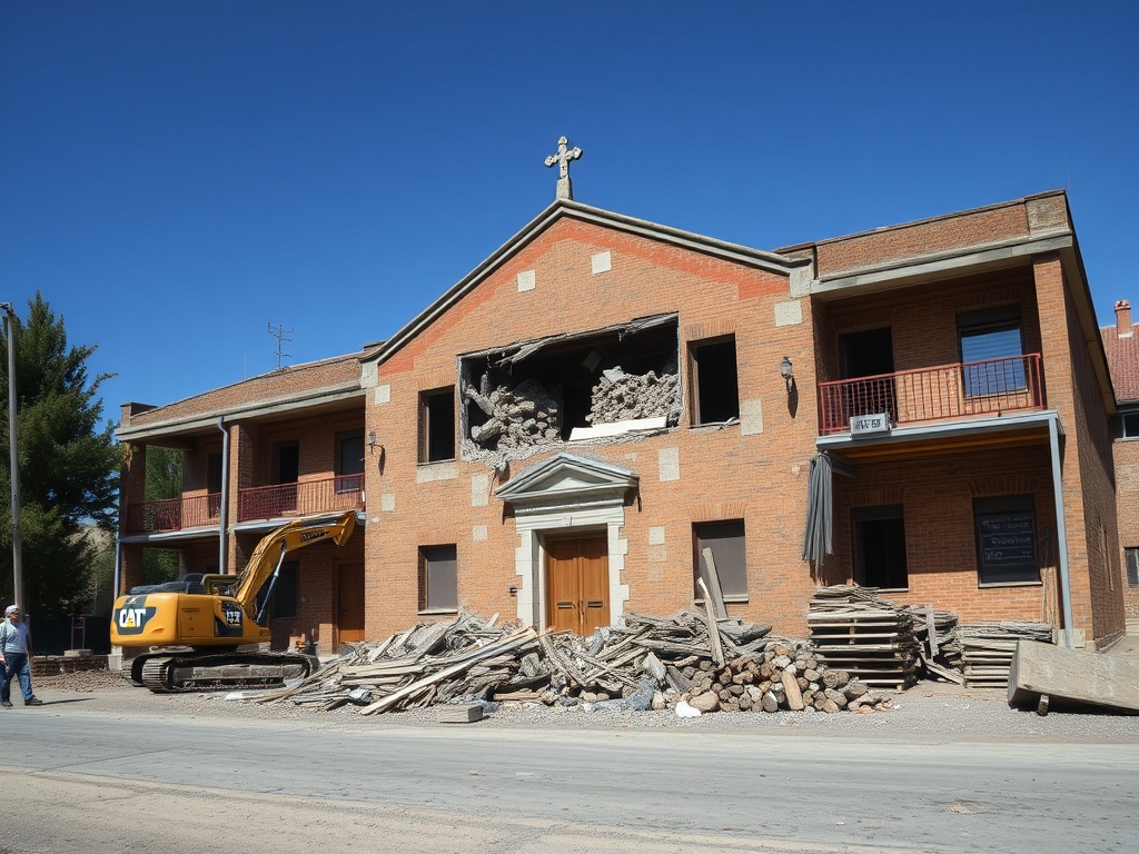 Arrancan los trabajos de demolición del colegio Pardo Bazán de As Pontes para convertirlo en residencia