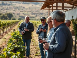 Empresarios gallegos recorren la vinícola Alma Galiza en la ruta del vino de São Paulo