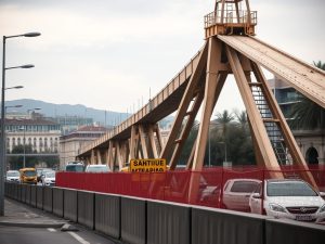 La pasarela de madera de 32 metros sigue causando atascos en Milladoiro: esta mañana volvió a cortarse el acceso a Santi