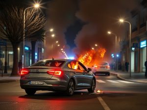 O lume arrasa un coche no centro de Porto do Son