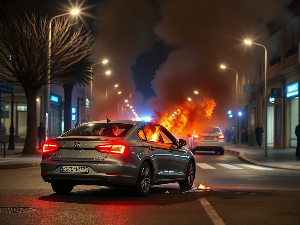 O lume arrasa un coche no centro de Porto do Son