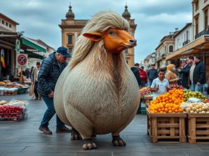 Un colosal rodaballo irrumpe en la plaza de Lugo de A Coruña