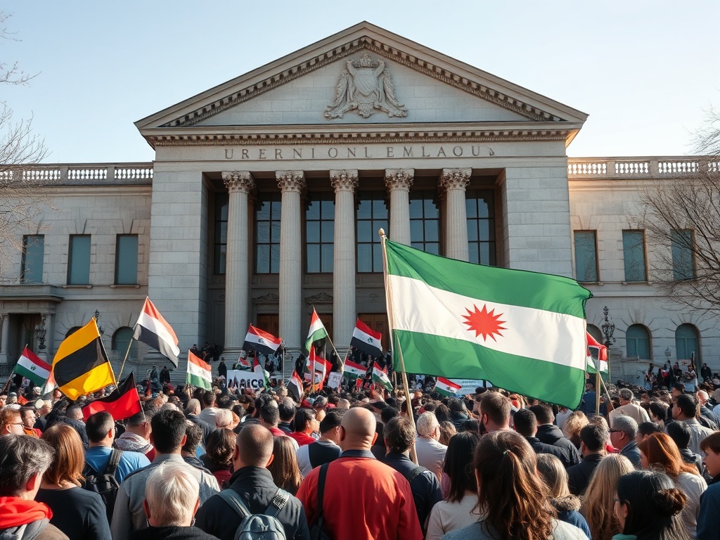 Arredor de 200 persoas concéntranse diante do MARCO en Vigo para esixir o fin da guerra.