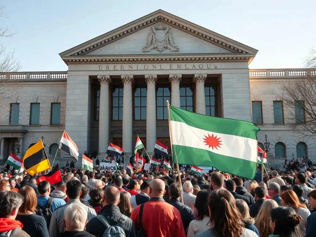 Arredor de 200 persoas concéntranse diante do MARCO en Vigo para esixir o fin da guerra.