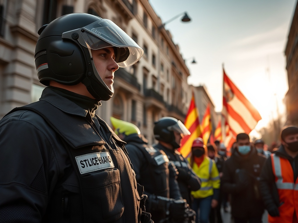 Os vixilantes aduaneiros maniféstanse con policías e guardias civiles reclamando melloras laborais e o recoñecemento como profesión de risco