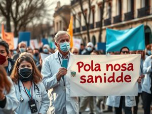 «Pola nosa sanidade»: un centenar de médicos se manifiesta en Santiago contra la gestión sanitaria de Galicia