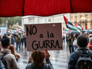 Pontevedra clama "No a la guerra" bajo la lluvia para recordar el drama de Gaza