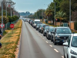 Un centenar de vecinos de Chantada y Carballedo bloquean la N-540 en una marcha lenta para pedir su reparación inmediata