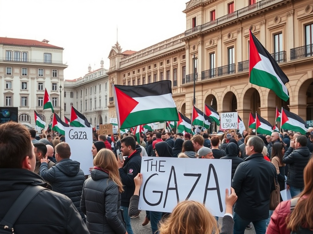 Pontevedra clama en la Plaza de España contra la guerra en Oriente Medio y exige no olvidar Gaza