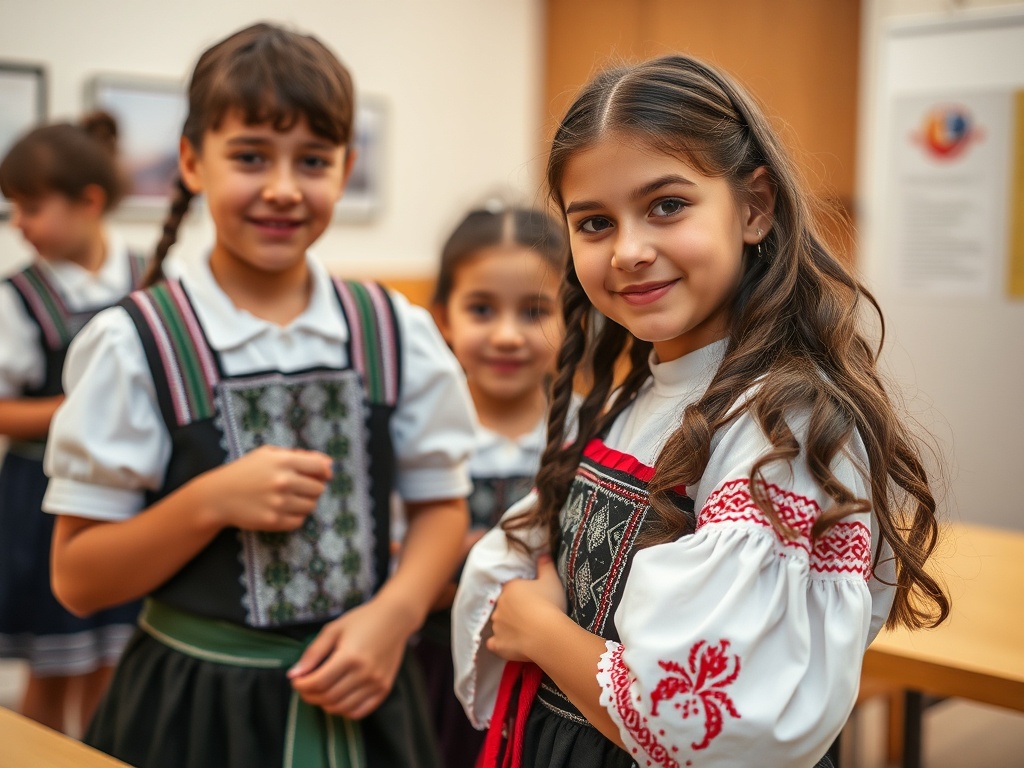 Escolares de Ribeira acarician o traxe tradicional galego