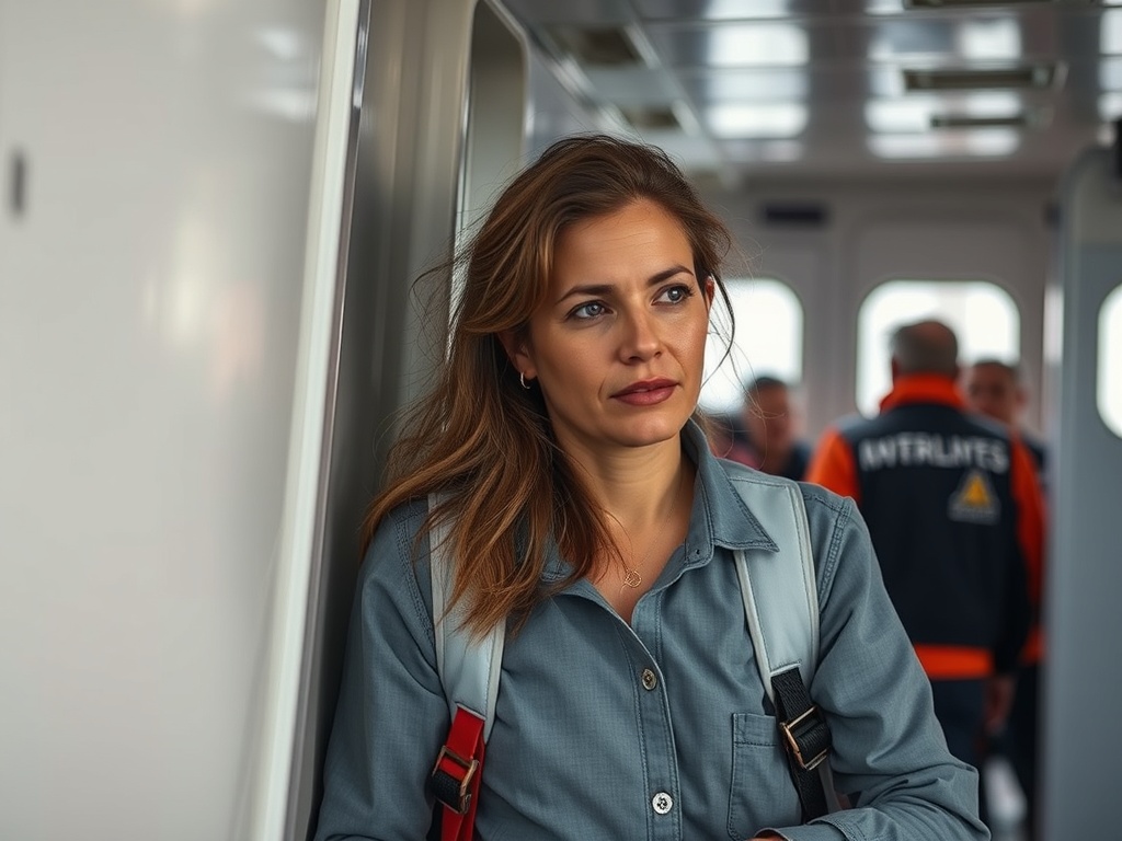 Una mujer evacuada del buque oceanográfico Sarmiento de Gamboa tras resultar herida durante la navegación