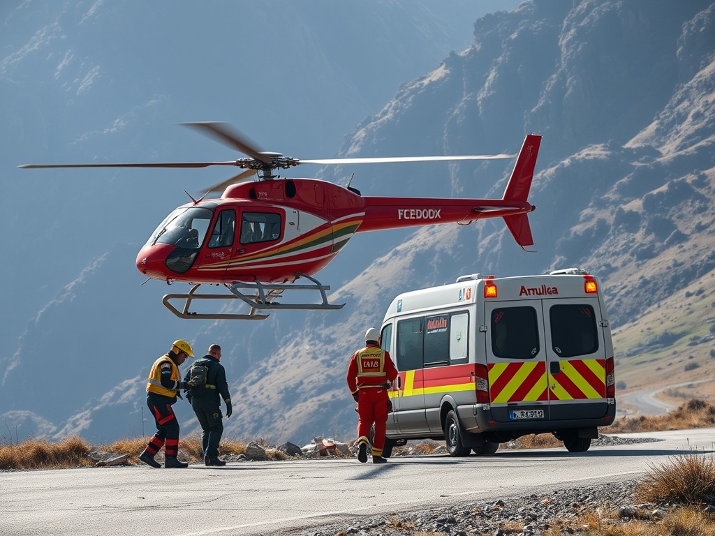 Helicóptero evacua a un operario herido en Val do Dubra y ambulancia traslada a un atropellado en Bertamiráns
