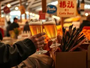 Cervexa, ibéricos, xamón asado, callos e mexillóns de balde no mercado de Elviña polo Día do Pai