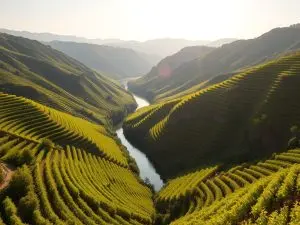 Viñedos en terrazas sobre el río Sil en la Ribeira Sacra, Ourense