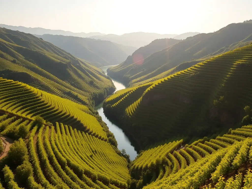 Viñedos en terrazas sobre el río Sil en la Ribeira Sacra, Ourense