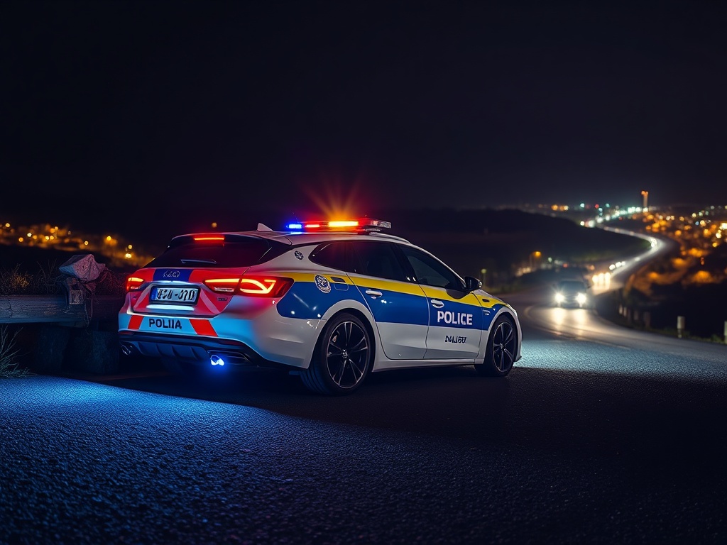 Un coche da Policía Local de Pontevedra cae por un terraplén tras unha persecución nocturna