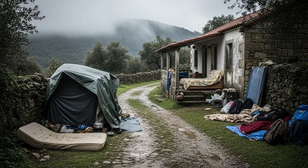 Os okupas de Moaña, ao límite: «Durmimos no monte, como cans» tras aceptar unha pena de cárcere