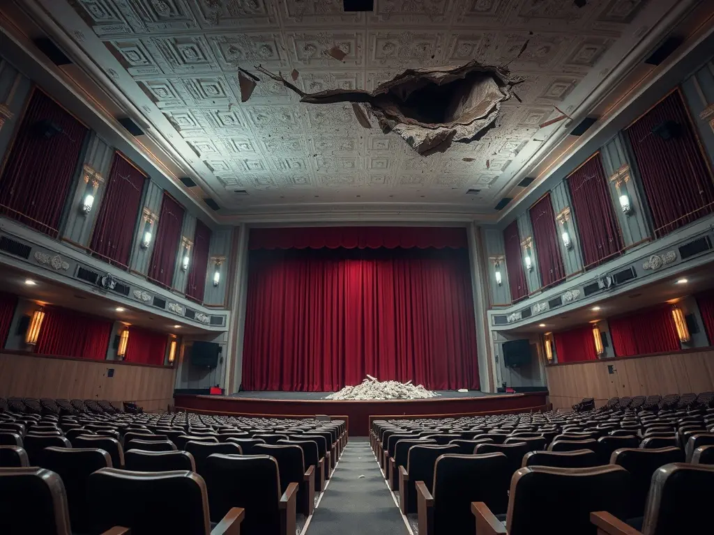 Cinco feridos e suspensión de funcións tras caer parte do falso teito do Teatro Principal de Pontevedra