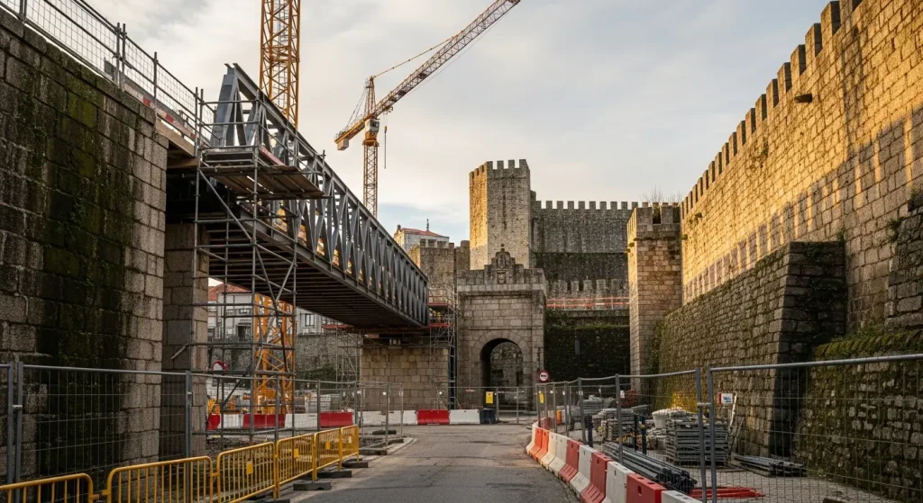 A nova pasarela do Carril das Flores comeza a perfilarse e liberará o treito máis próximo á muralla de Lugo