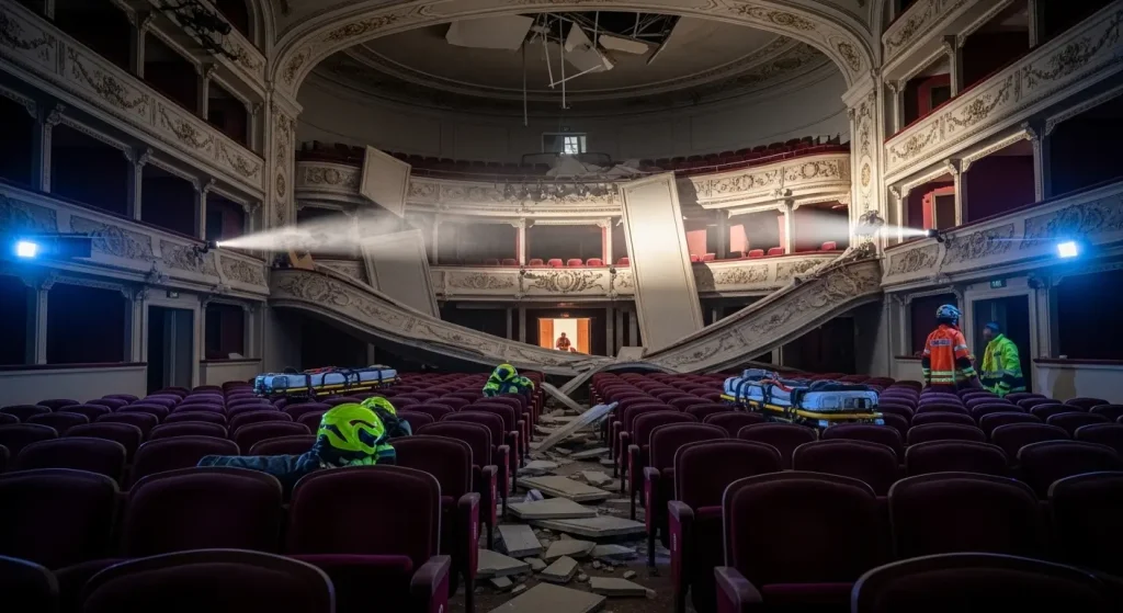 Cinco feridos tras desprenderse parte do falso teito do Teatro Principal de Pontevedra