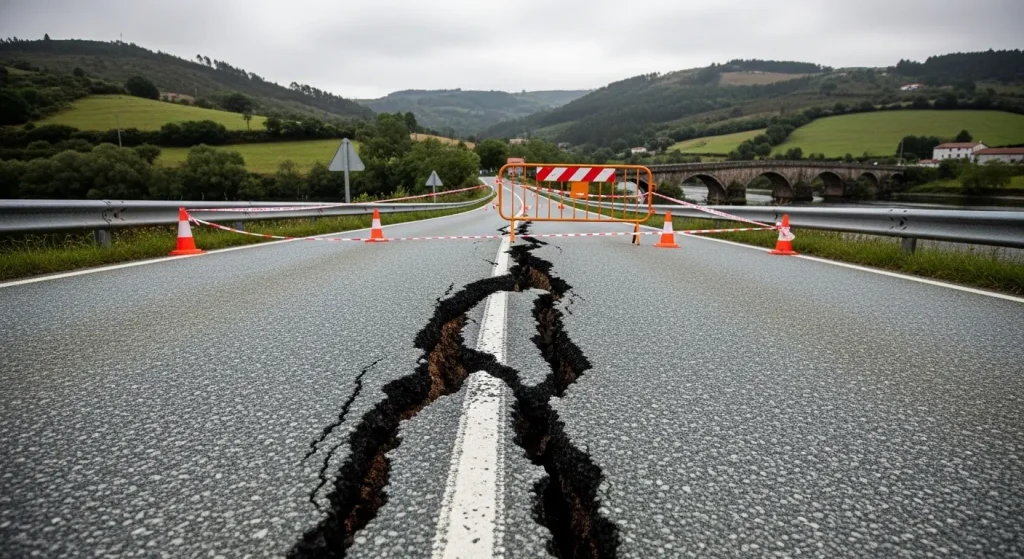 Cortada a LU-P-1801 entre Chantada e Os Peares por unha fenda no firme