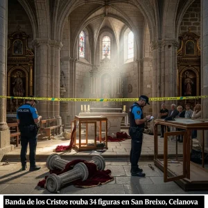 Banda de los Cristos roba 34 figuras en San Breixo, Celanova