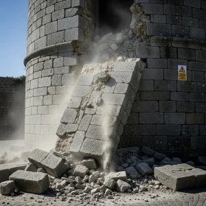 Pared cae en la Torre de Aez Lugo: alarma por BIC privado