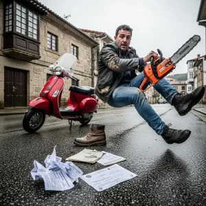 Cae en Bertamirns con motosierra, patinete orden pendiente