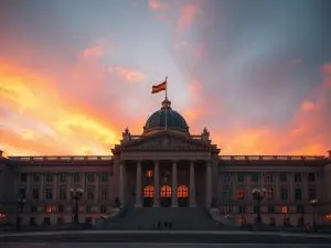 Parlamento español iluminado al atardecer