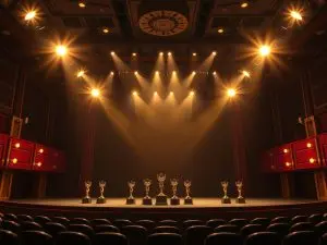 Escenario iluminado de los Premios Mestre Mateo en Lugo