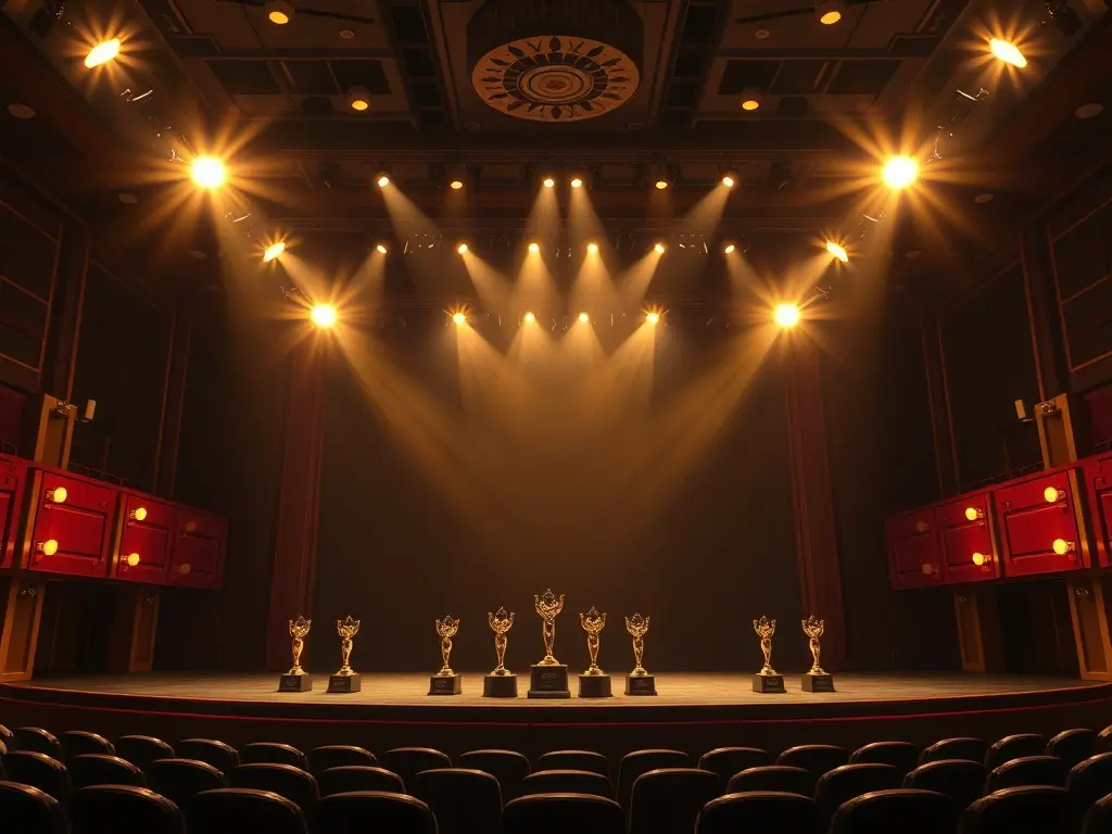 Escenario iluminado de los Premios Mestre Mateo en Lugo