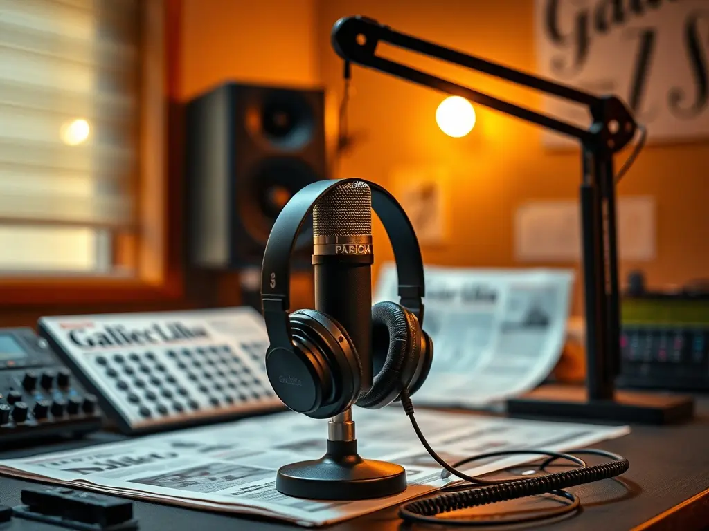 Micrófono de estudio para pódcast de noticias