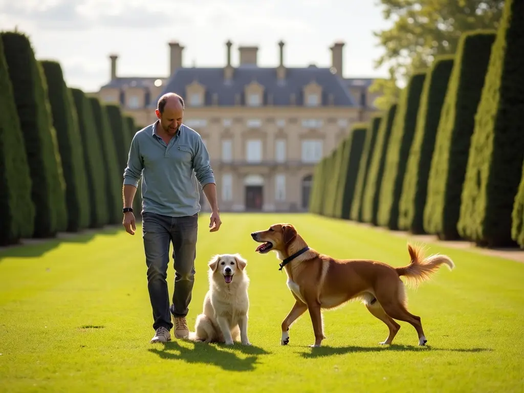 Pedro Sanchez jugando con sus perras en los jardines de la Moncloa