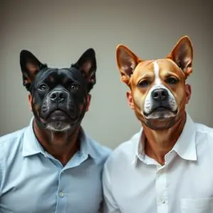 Dos hombres convertidos en perros