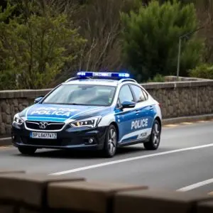 Un coche de la Policía Local de Pontevedra cae por un terraplén tras una persecución nocturna
