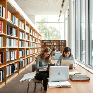 Estudiantes universitarios en biblioteca de Galicia