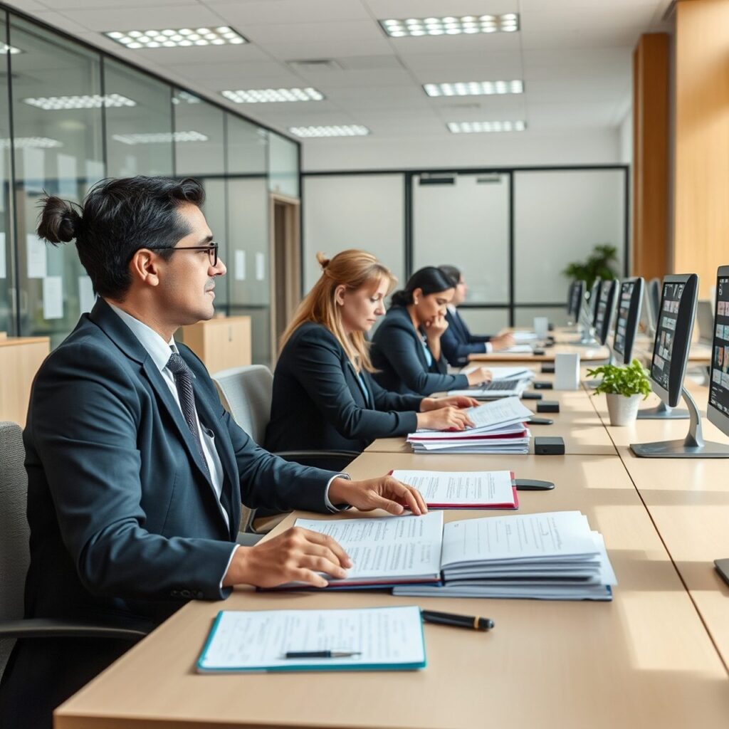 Empleados públicos en oficina de la administración gallega