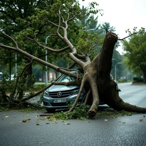 Talan en Lugo el árbol del que cayó una rama sobre un coche