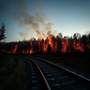 El fuego en Crecente corta el tren entre Vigo y Ourense